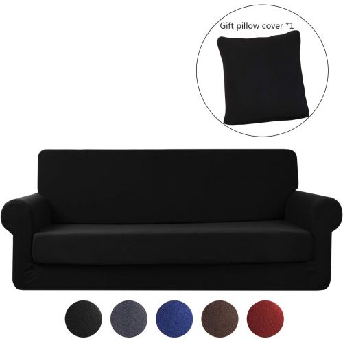  [아마존 핫딜] [아마존핫딜]Ele ELEOPTION ele ELEOPTION Hengwei 2 Pieces Deluxe Sofa Cover/Slipcover Rich Jacquard Stretch Fabric High Spandex Slip Resistant Stylish Furniture Shield/Protector (XL Sofa-4 Seater, Black)