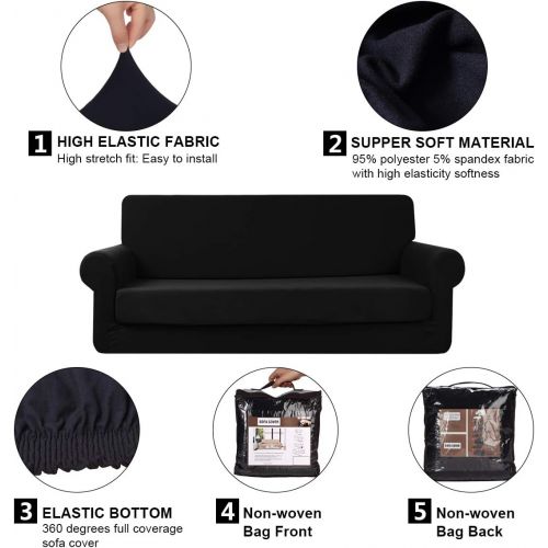  [아마존 핫딜] [아마존핫딜]Ele ELEOPTION ele ELEOPTION Hengwei 2 Pieces Deluxe Sofa Cover/Slipcover Rich Jacquard Stretch Fabric High Spandex Slip Resistant Stylish Furniture Shield/Protector (XL Sofa-4 Seater, Black)