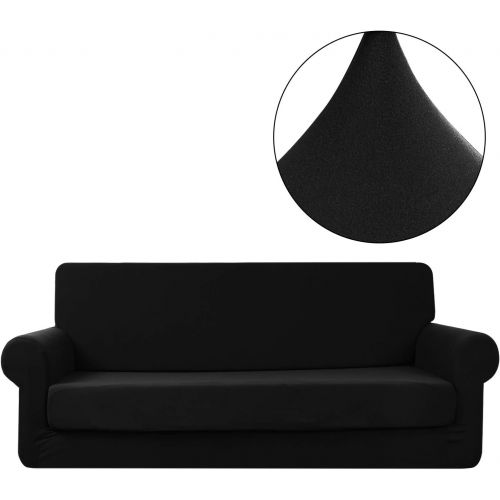  [아마존 핫딜] [아마존핫딜]Ele ELEOPTION ele ELEOPTION Hengwei 2 Pieces Deluxe Sofa Cover/Slipcover Rich Jacquard Stretch Fabric High Spandex Slip Resistant Stylish Furniture Shield/Protector (XL Sofa-4 Seater, Black)