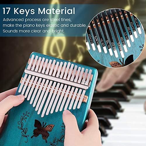  ELE ELEOPTION Kalimba 17 Keys Thumb Piano with Mahogany body builts-in Storage Canvas Bag, Tuning Hammer and Study Instruction 9 pieces-Professional Gift for Music Lovers Kids Begi