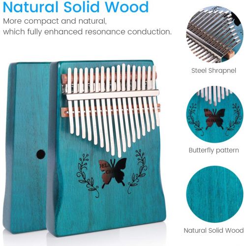  ELE ELEOPTION Kalimba 17 Keys Thumb Piano with Mahogany body builts-in Storage Canvas Bag, Tuning Hammer and Study Instruction 9 pieces-Professional Gift for Music Lovers Kids Begi