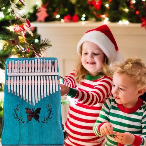  ELE ELEOPTION Kalimba 17 Keys Thumb Piano with Mahogany body builts-in Storage Canvas Bag, Tuning Hammer and Study Instruction 9 pieces-Professional Gift for Music Lovers Kids Begi