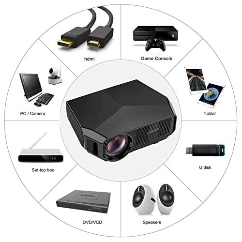  Ele ELEOPTION LED Projector 1080P, Full HD Video Movie Projector for Business PowerPoint Presentation Home Theater, Compatible with Laptop Phone Android TV AV VGA HDMI USB IR (Black)