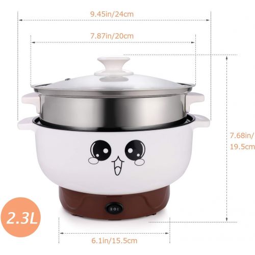  [아마존베스트]Ele ELEOPTION 4-IN-1 Multifunction Electric Cooker Skillet Grill Pot Wok Electric Hot Pot for Noodles Cook Rice Fried Stew Soup Steamed Fish Boiled Egg Small Non-stick (2.3L, with Lid and Steame