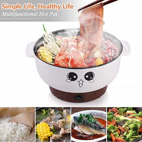  [아마존베스트]Ele ELEOPTION 4-IN-1 Multifunction Electric Cooker Skillet Grill Pot Wok Electric Hot Pot for Noodles Cook Rice Fried Stew Soup Steamed Fish Boiled Egg Small Non-stick (2.3L, with Lid and Steame