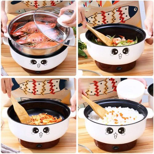  [아마존베스트]Ele ELEOPTION 4-IN-1 Multifunction Electric Cooker Skillet Grill Pot Wok Electric Hot Pot for Noodles Cook Rice Fried Stew Soup Steamed Fish Boiled Egg Small Non-stick (2.3L, with Lid and Steame