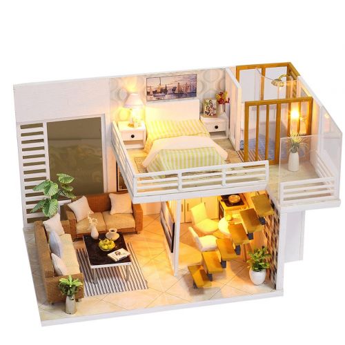  Ele ELEOPTION DIY miniature dollhouse Accessories Kit with Furniture 1:24 Scale Creative Room, 3D DIY Wooden DollHouse with LED Light Handcraft Cabin House Decoration, 2018 Best Creative Gift fo