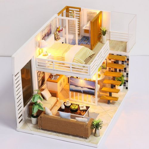  Ele ELEOPTION DIY miniature dollhouse Accessories Kit with Furniture 1:24 Scale Creative Room, 3D DIY Wooden DollHouse with LED Light Handcraft Cabin House Decoration, 2018 Best Creative Gift fo