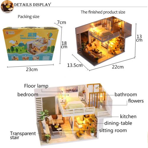  Ele ELEOPTION DIY miniature dollhouse Accessories Kit with Furniture 1:24 Scale Creative Room, 3D DIY Wooden DollHouse with LED Light Handcraft Cabin House Decoration, 2018 Best Creative Gift fo