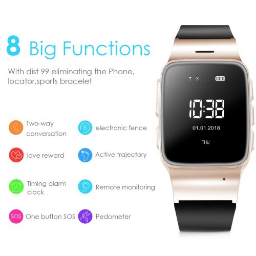  Ele ELEOPTION WiFi Smart Watch Elderly GPS Tracker Phone Call Smartwatch, Multifunctional LBS Precise Positioning Anti-Lost SOS Activity Tracker Smart Sport Watch Perdometer Android iPhones (Lux