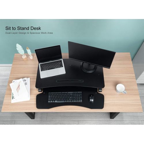  [아마존 핫딜] [아마존핫딜]EleTab Standing Desk Converter Sit Stand Desk Riser Stand up Desk Tabletop Workstation fits Dual Monitor 32 inches Black