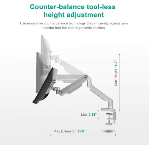  [아마존 핫딜] EleTab Single Monitor Desk Mount - Height Adjustable Single Monitor Stand Articulating Full Motion Swivel VESA Arm Fits for Computer Screen 17 to 32 inches, Hold up to 17.6 lbs