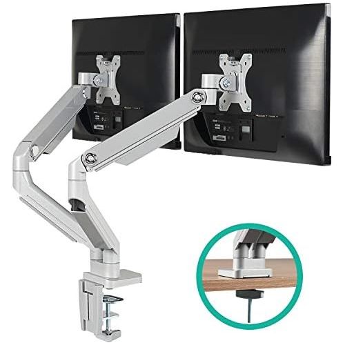  [아마존베스트]EleTab Dual Arm Monitor Stand - Height Adjustable Desk Monitor Mount Fits for 2 Computer Screens 17 to 32 inches - Each Arm Holds up to 17.6 lbs