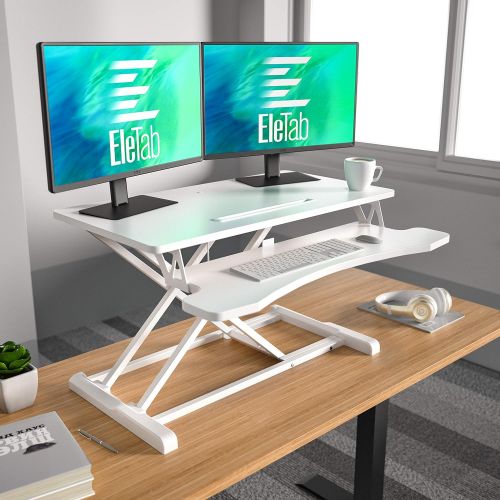  [아마존베스트]Visit the EleTab Store EleTab Standing Desk Converter Sit Stand Desk Riser Stand up Desk Tabletop Workstation fits Dual Monitor 32 inches White