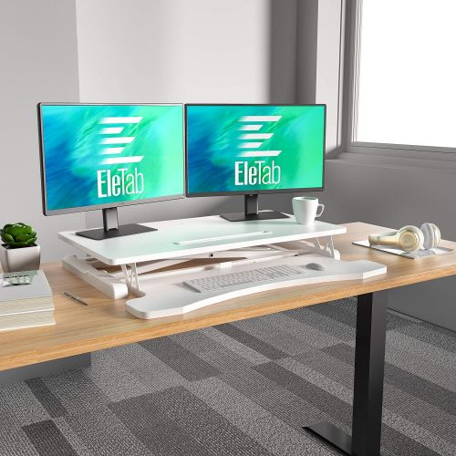  [아마존베스트]Visit the EleTab Store EleTab Standing Desk Converter Sit Stand Desk Riser Stand up Desk Tabletop Workstation fits Dual Monitor 32 inches White