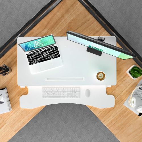  [아마존베스트]Visit the EleTab Store EleTab Standing Desk Converter Sit Stand Desk Riser Stand up Desk Tabletop Workstation fits Dual Monitor 32 inches White