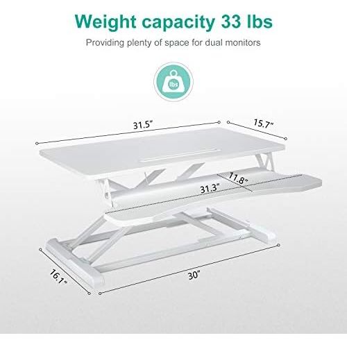  [아마존베스트]Visit the EleTab Store EleTab Standing Desk Converter Sit Stand Desk Riser Stand up Desk Tabletop Workstation fits Dual Monitor 32 inches White