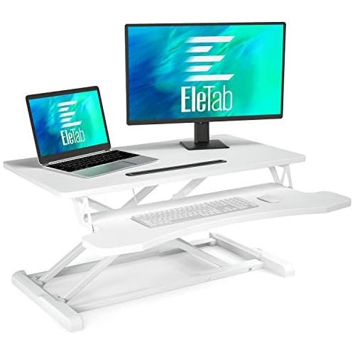  [아마존베스트]Visit the EleTab Store EleTab Standing Desk Converter Sit Stand Desk Riser Stand up Desk Tabletop Workstation fits Dual Monitor 32 inches White