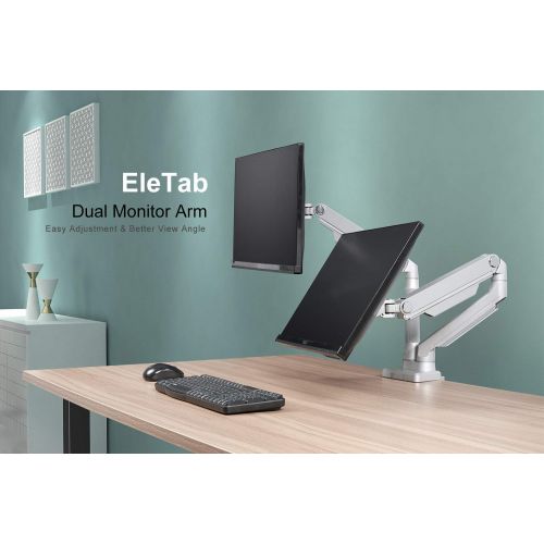  EleTab Dual Arm Monitor Stand - Height Adjustable Desk Monitor Mount Fits for 2 Computer Screens 17 to 32 inches - Each Arm Holds up to 17.6 lbs