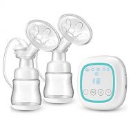 Elebebe Double Breast Pump  Electric Breast Pump with 4 Modes and 16 Adjustable Suction Levels, USB Charging Quiet Breast Pump Kit with Two Hygienic Milk Bottles, Hands Free, Pump Anytime