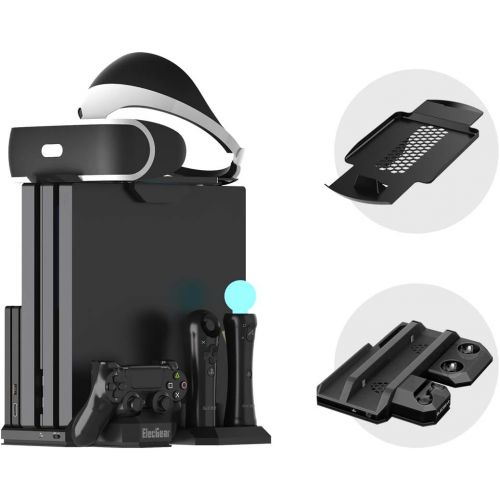  ElecGear Charger & Vertical Display Stand - Multi Charging Station, Cooling Fan Cooler, PSVR Glasses Holder Bracket for PlayStation PS VR Headset, PS4, Pro, Slim Console, DualShock 4 & Move