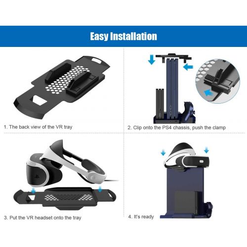  ElecGear Charger & Vertical Display Stand - Multi Charging Station, Cooling Fan Cooler, PSVR Glasses Holder Bracket for PlayStation PS VR Headset, PS4, Pro, Slim Console, DualShock 4 & Move