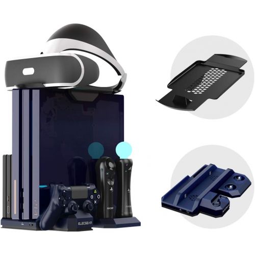  ElecGear Charger & Vertical Display Stand - Multi Charging Station, Cooling Fan Cooler, PSVR Glasses Holder Bracket for PlayStation PS VR Headset, PS4, Pro, Slim Console, DualShock 4 & Move