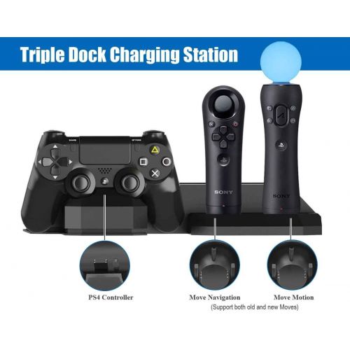  ElecGear Charger & Vertical Display Stand - Multi Charging Station, Cooling Fan Cooler, PSVR Glasses Holder Bracket for PlayStation PS VR Headset, PS4, Pro, Slim Console, DualShock 4 & Move