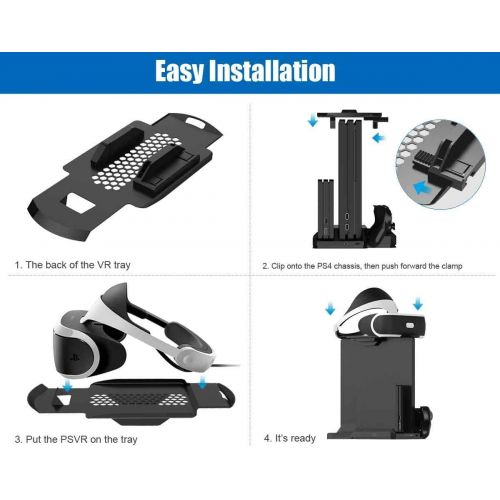  ElecGear Charger & Vertical Display Stand - Multi Charging Station, Cooling Fan Cooler, PSVR Glasses Holder Bracket for PlayStation PS VR Headset, PS4, Pro, Slim Console, DualShock 4 & Move