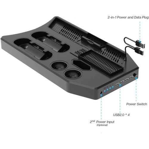  PlayStation Vertical Stand - ElecGear PS4 Charging Station, Cooling Fan Cooler, PSVR Headset Storage Holder, Charger Dock for DualShock & PS VR Move Motion Controller, 4Port USB Hu