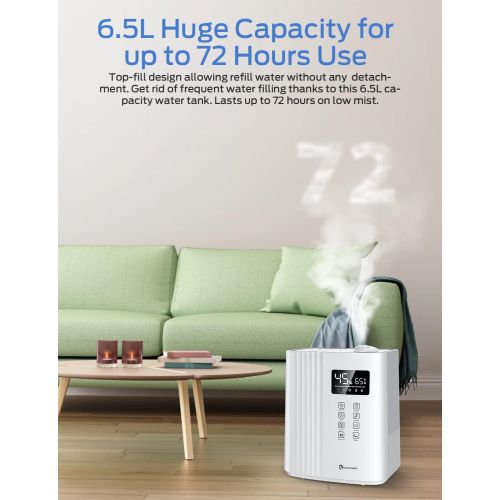  Elechomes SH8830 Warm and Cool Mist Humidifiers, 6.5 Liter Top Fill Humidifier for Large Room, Bedroom, Baby Room and Plants, Auto Mode & Ultra-Quiet Sleep Mode, Remote Control, Ad
