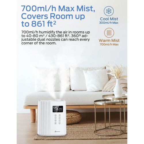  Elechomes SH8830 Warm and Cool Mist Humidifiers, 6.5 Liter Top Fill Humidifier for Large Room, Bedroom, Baby Room and Plants, Auto Mode & Ultra-Quiet Sleep Mode, Remote Control, Ad