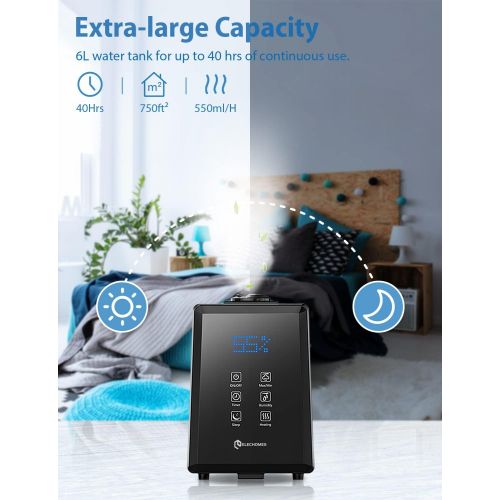  Elechomes UC5501 Ultrasonic Humidifier 6L Vaporizer Warm and Cool Mist for Large Room Baby Bedroom with Remote, Customized Humidity, LED Touch Display, Sleep Mode, 12-40 Hours, 550