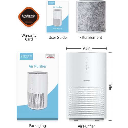  Elechomes Air Purifier for Home, EPI236 Air Cleaner with True H13 HEPA Filter, 22dB Quiet Air Filter for Dust, Pollen, Dander, Bedroom, Office, Air Quality Sensor, Auto Mode, Timer