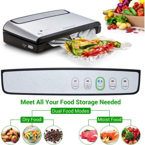  Elechomes Vacuum Sealer, Built-in Bag Storage and Cutter, 85KPA Powerful Suction Food Saver Machine, Dry and Moist Food Preservation with Bags and Roll Starter Kit, Easy to Clean,