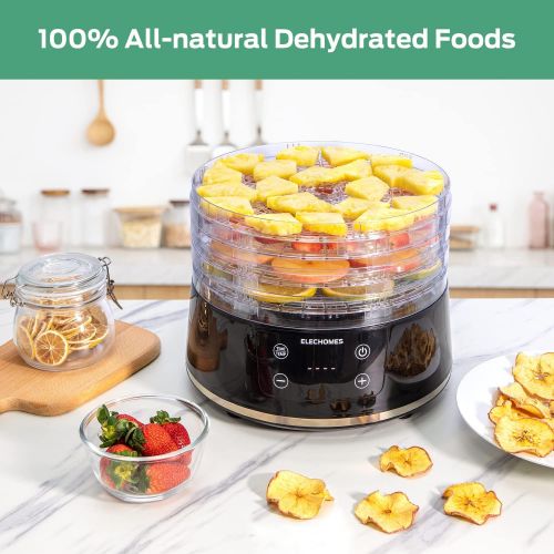  Food Dehydrator, Elechomes Upgraded 6-Tray Dryer for Beef Jerky, Meat, Fruit , Dog Treats, Herbs Vegetable, Digital Time & Temperature Control, Overheat Protection Fruit Roll Sheet