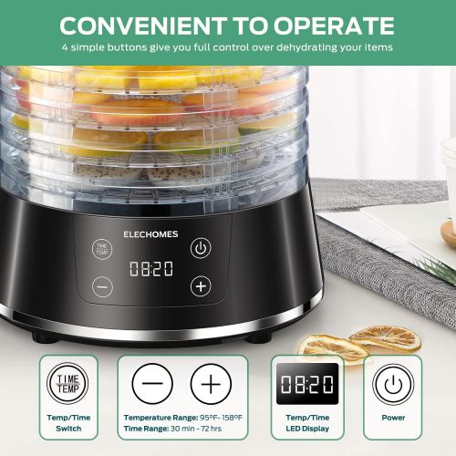  Food Dehydrator, Elechomes Upgraded 6-Tray Dryer for Beef Jerky, Meat, Fruit , Dog Treats, Herbs Vegetable, Digital Time & Temperature Control, Overheat Protection Fruit Roll Sheet