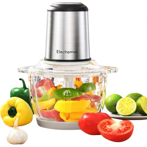  Electric Food Processor & Vegetable Chopper, Elechomes High Capacity 8-Cup Blender Grinder for Meat, Onion, Powerful 300W Motor & 4 Detachable Dual Layer Stainless Steel Blades, BP