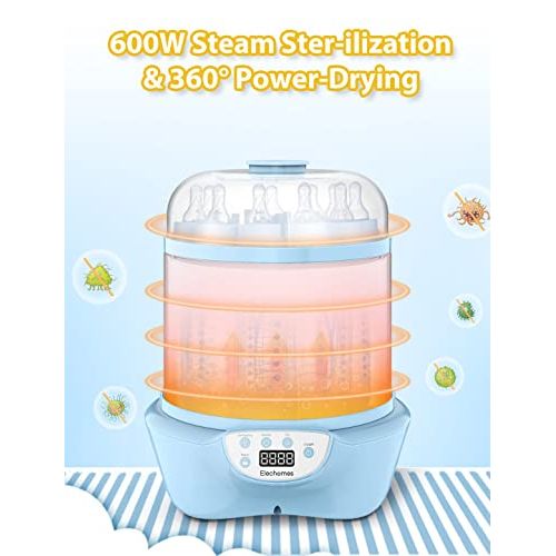  Baby Bottle Sterilizer and Dryer, Elechomes Electric Steam Sterilizer, Up to 10 Bottles, Super Large Capacity 600W Fast Bottle Ste-rilizer with LED Display, Auto Shut Off, BPA-Free