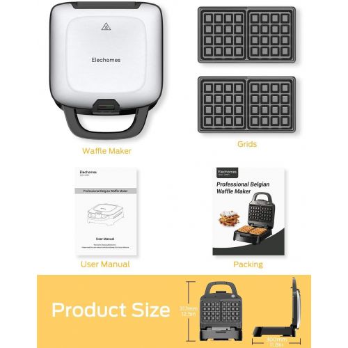  [아마존베스트]Elechomes Belgian Waffle Maker with Removable Plates, Easy to Use and Dishwasher Safe, Non-Stick, 2-Slices, Cord-Storage, Premium Stainless Steel