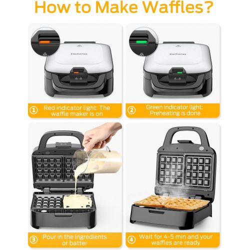  [아마존베스트]Elechomes Belgian Waffle Maker with Removable Plates, Easy to Use and Dishwasher Safe, Non-Stick, 2-Slices, Cord-Storage, Premium Stainless Steel