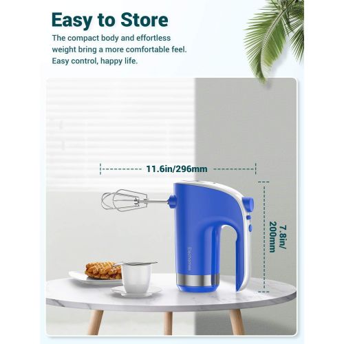  Electric Hand Mixer, Elechomes Handheld Mixer with 5 Speed & Turbo Boost, Includes Beaters and Whisk for Cream, Cake, Cookies and Eggs, Blue