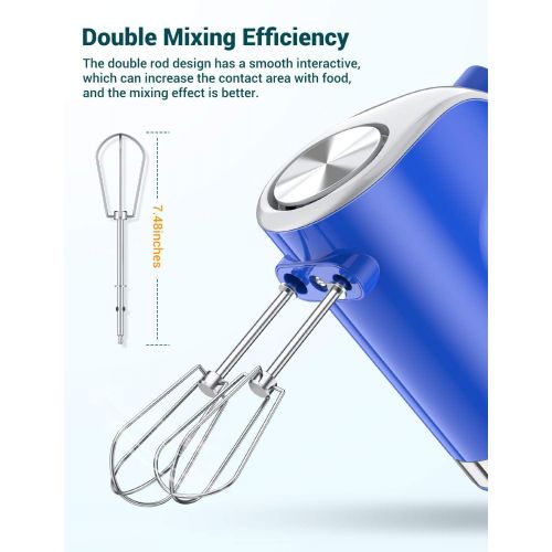  Electric Hand Mixer, Elechomes Handheld Mixer with 5 Speed & Turbo Boost, Includes Beaters and Whisk for Cream, Cake, Cookies and Eggs, Blue