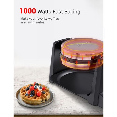  Flip Belgian Waffle Maker, Elechomes 180° Rotating Waffle Iron (1.4 Thick Waffles) with LCD Display Digital Timer Non-Stick Coating Plates Removable Drip Tray Recipes Included, Sta