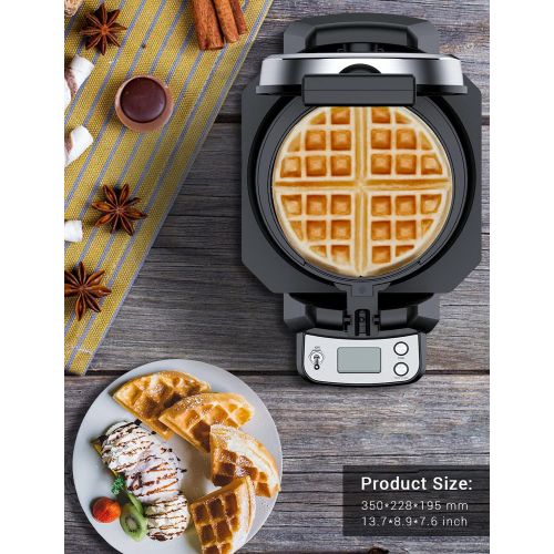  Flip Belgian Waffle Maker, Elechomes 180° Rotating Waffle Iron (1.4 Thick Waffles) with LCD Display Digital Timer Non-Stick Coating Plates Removable Drip Tray Recipes Included, Sta