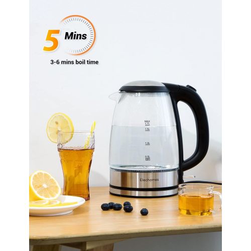  [아마존베스트]Elechomes 1.7L Electric Kettle, Cordless Portable Glass Tea Kettle(BPA Free), Water Heater for Coffee Tea HotCocoa, Auto Shut-Off and Boil Dry Protection, Stainless Steel Bottom