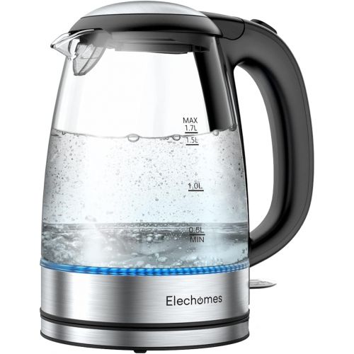  [아마존베스트]Elechomes 1.7L Electric Kettle, Cordless Portable Glass Tea Kettle(BPA Free), Water Heater for Coffee Tea HotCocoa, Auto Shut-Off and Boil Dry Protection, Stainless Steel Bottom