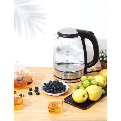  [아마존베스트]Elechomes 1.7L Electric Kettle, Cordless Portable Glass Tea Kettle(BPA Free), Water Heater for Coffee Tea HotCocoa, Auto Shut-Off and Boil Dry Protection, Stainless Steel Bottom