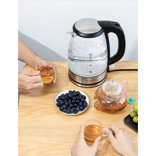  [아마존베스트]Elechomes 1.7L Electric Kettle, Cordless Portable Glass Tea Kettle(BPA Free), Water Heater for Coffee Tea HotCocoa, Auto Shut-Off and Boil Dry Protection, Stainless Steel Bottom