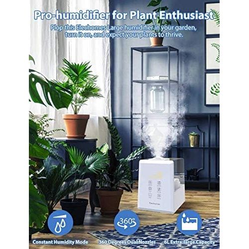  Elechomes EC5501 Ultrasonic Humidifier / 6 L / Warm or Cool Mist with Remote Control / For Setting Humidity Levels / Dual 360° Rotatable Steam Nozzles / Sleep Mode and 12 Hour Time
